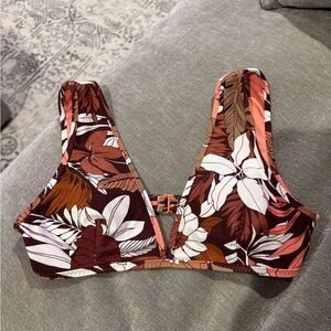 Aerie Floral Bikini Top in Pink and Brown